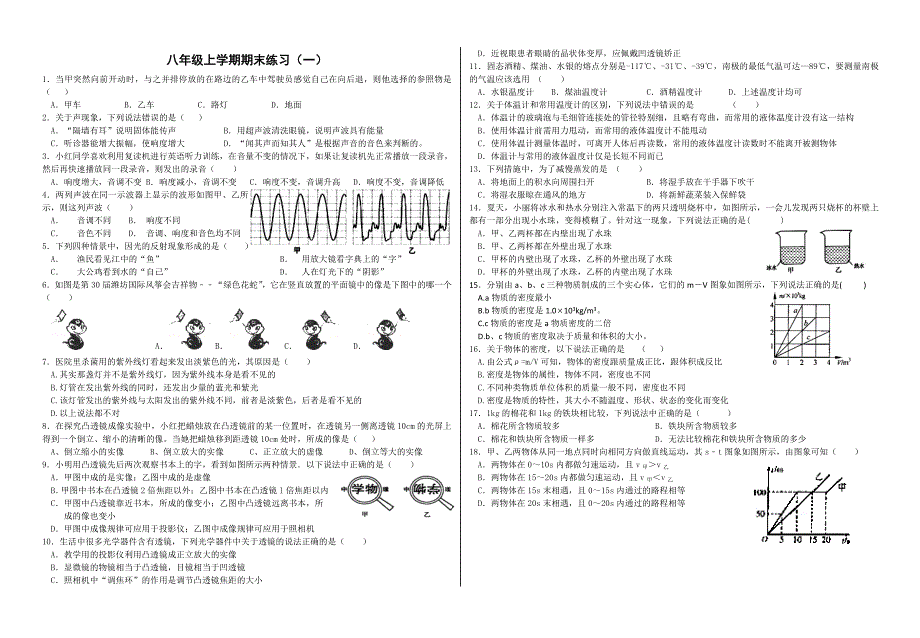 八年级物理上学期期末模拟试卷_第1页