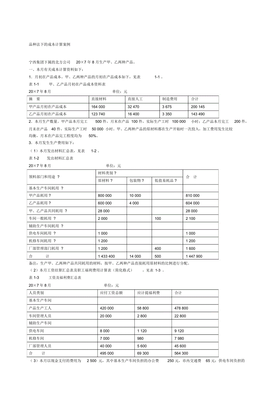 以品种法为例讲解成本核算程序_第1页