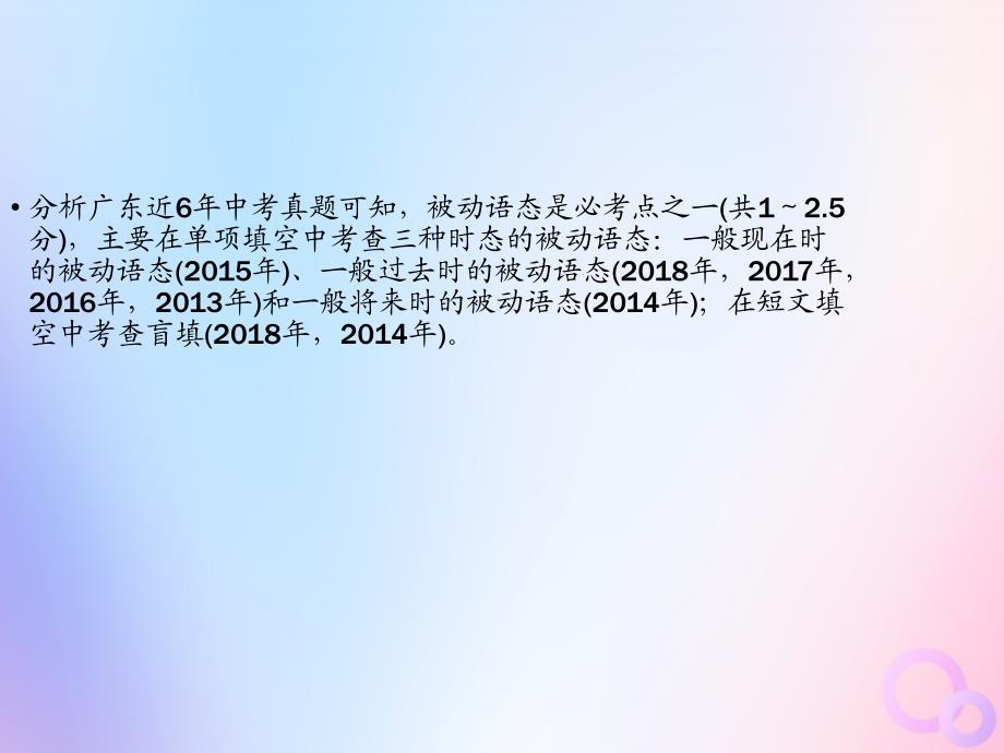 （广东专用）2019年中考英语总复习 第2部分 语法专题复习 专题十 被动语态课件 人教新目标版_第2页