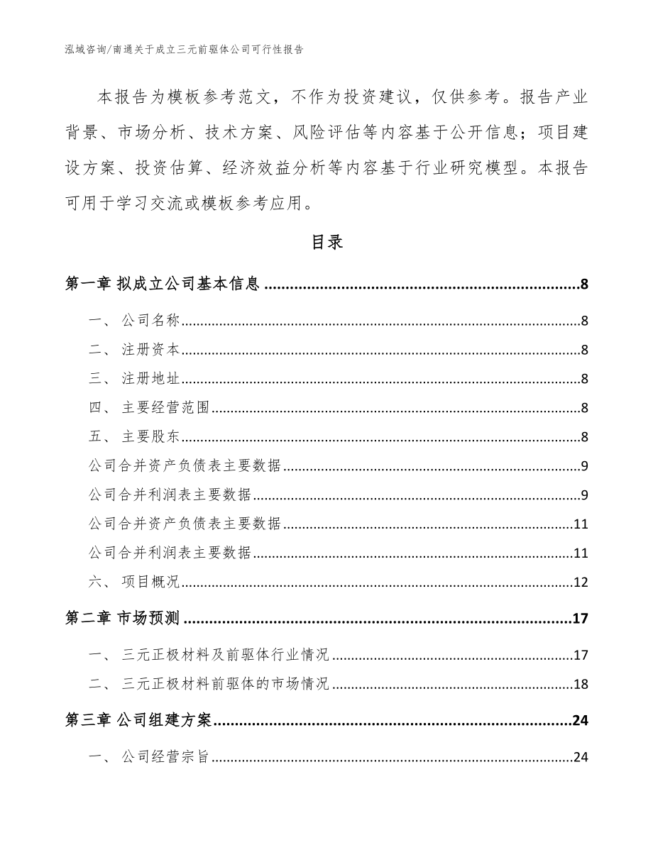 南通关于成立三元前驱体公司可行性报告（模板）_第3页