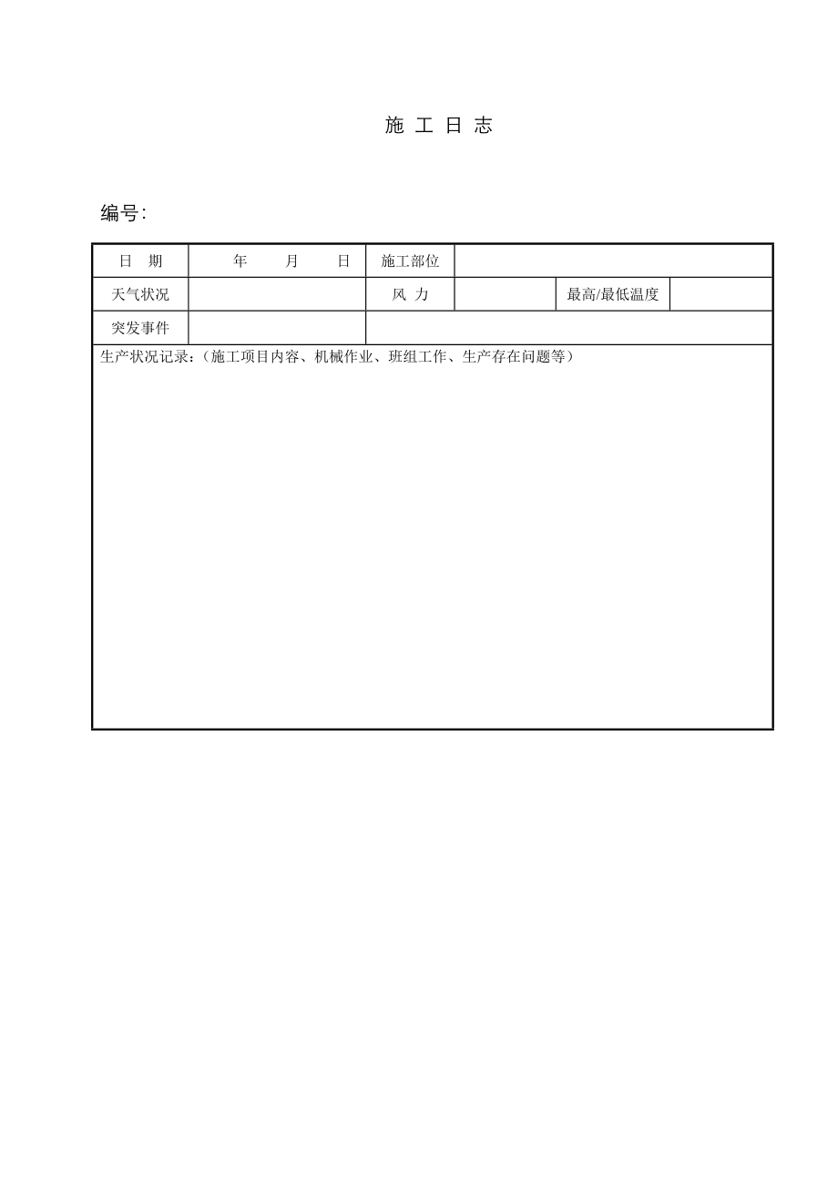 新版施工日志空白表格_第1页