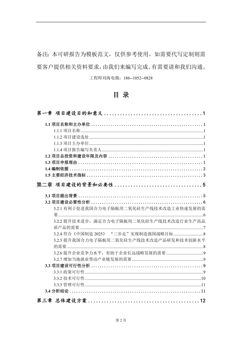 合力电子隔板用二氧化硅生产线技术改造项目建议书写作模板-立项申批_第2页