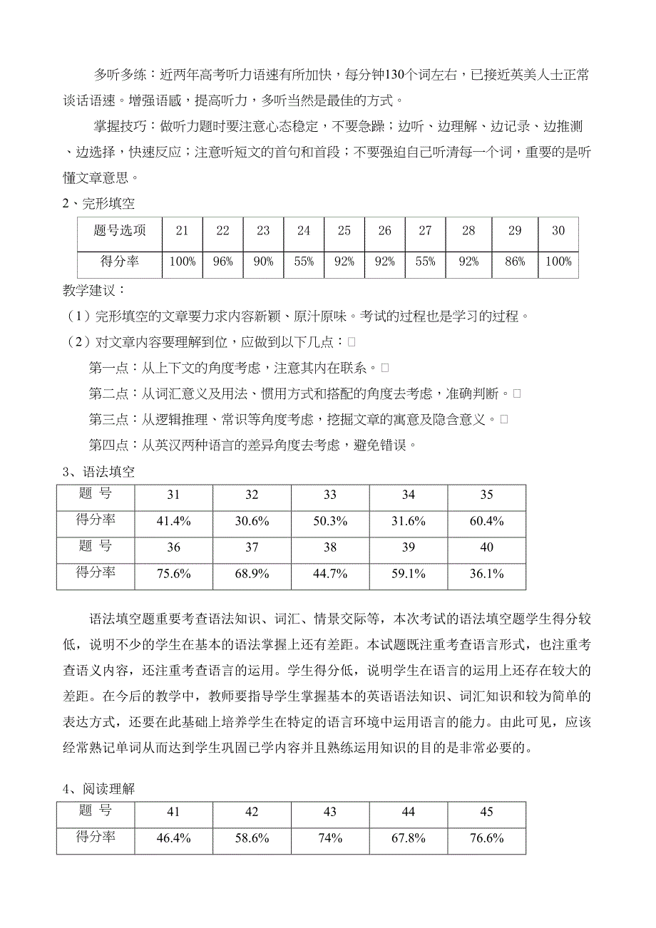 第一学期期末调研考试高二英语试卷分析(DOC 5页)_第2页