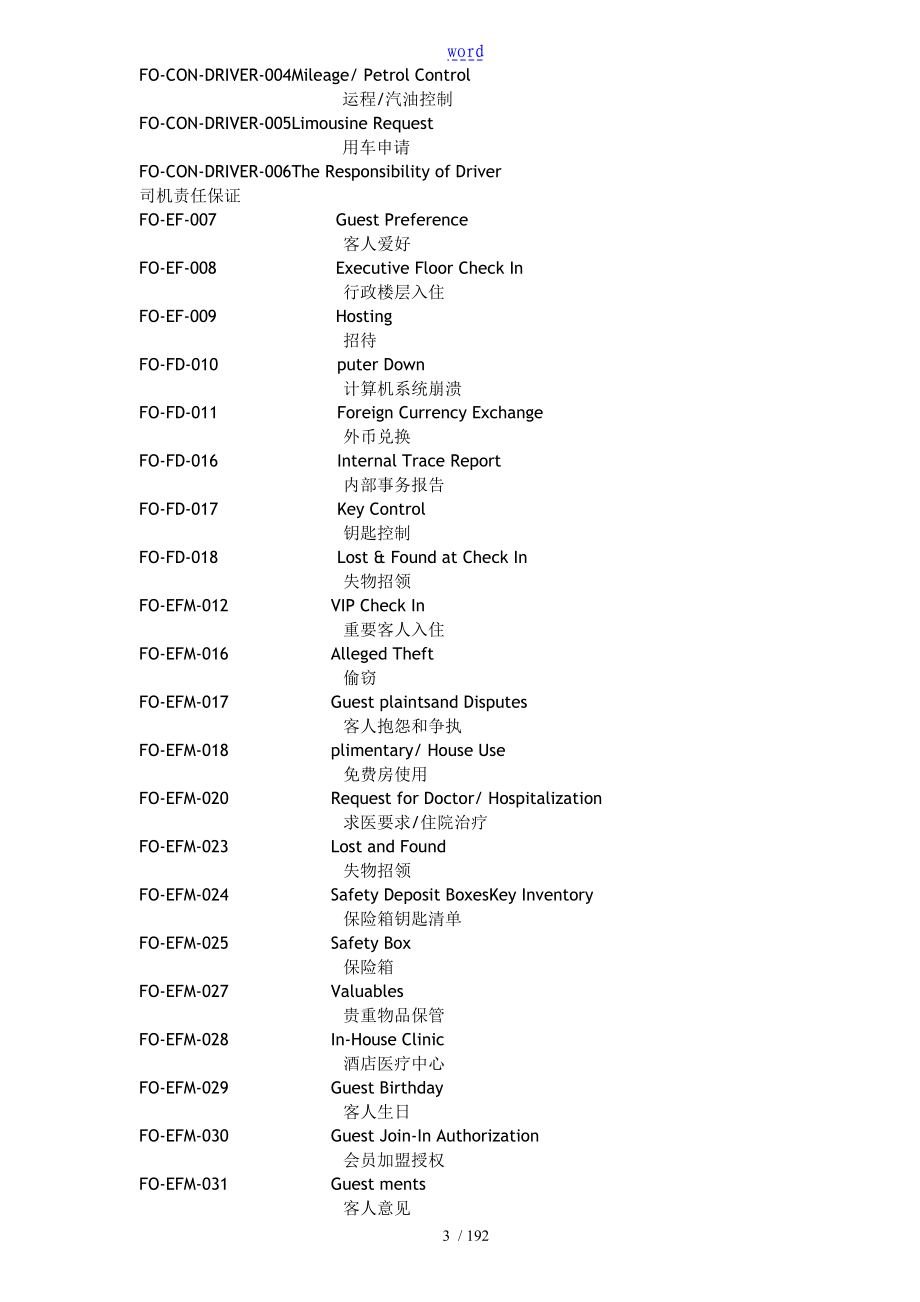 FOSOP酒店实用标准操作程序前厅部中英文对照_第3页