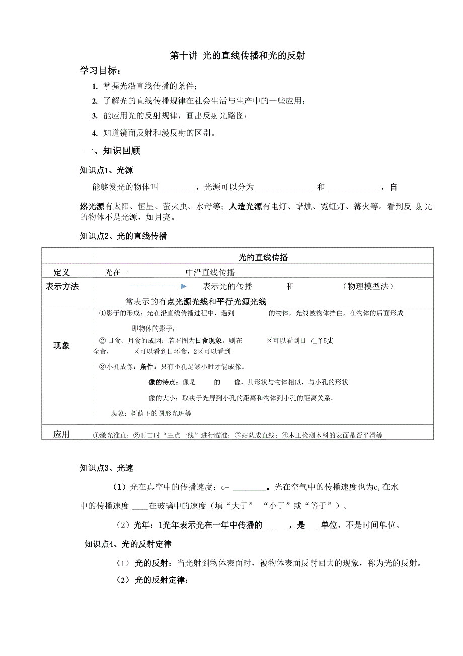 第十讲 光的直线传播和光的反射规律_第1页