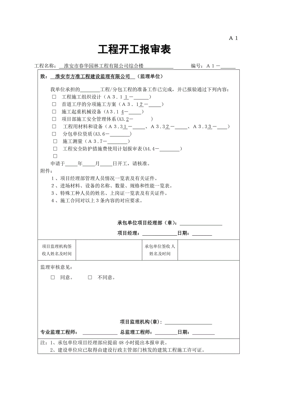 工程开工报审表A1TJ1.6TJ1.1TJ1.2相关人员复印件_第1页