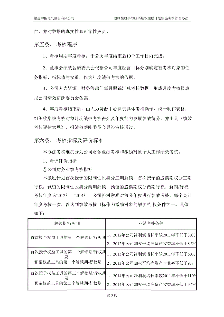 中能电气：限制性股票与股票期权激励计划实施考核管理办法（4月）_第4页