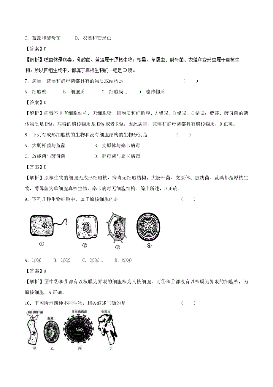 高中生物 第01章 走近细胞 专题1.2 细胞的多样性和统一性学案 新人教版必修1_第4页