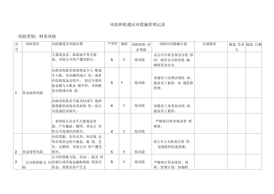 财务风险和机遇应对措施管理记录_第1页