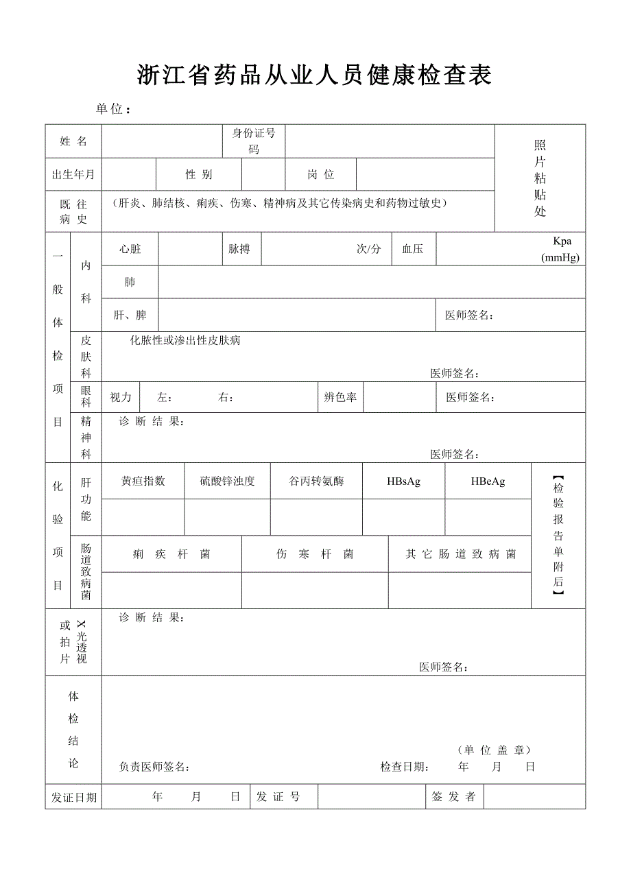 药品从业人员健康检查表_第1页