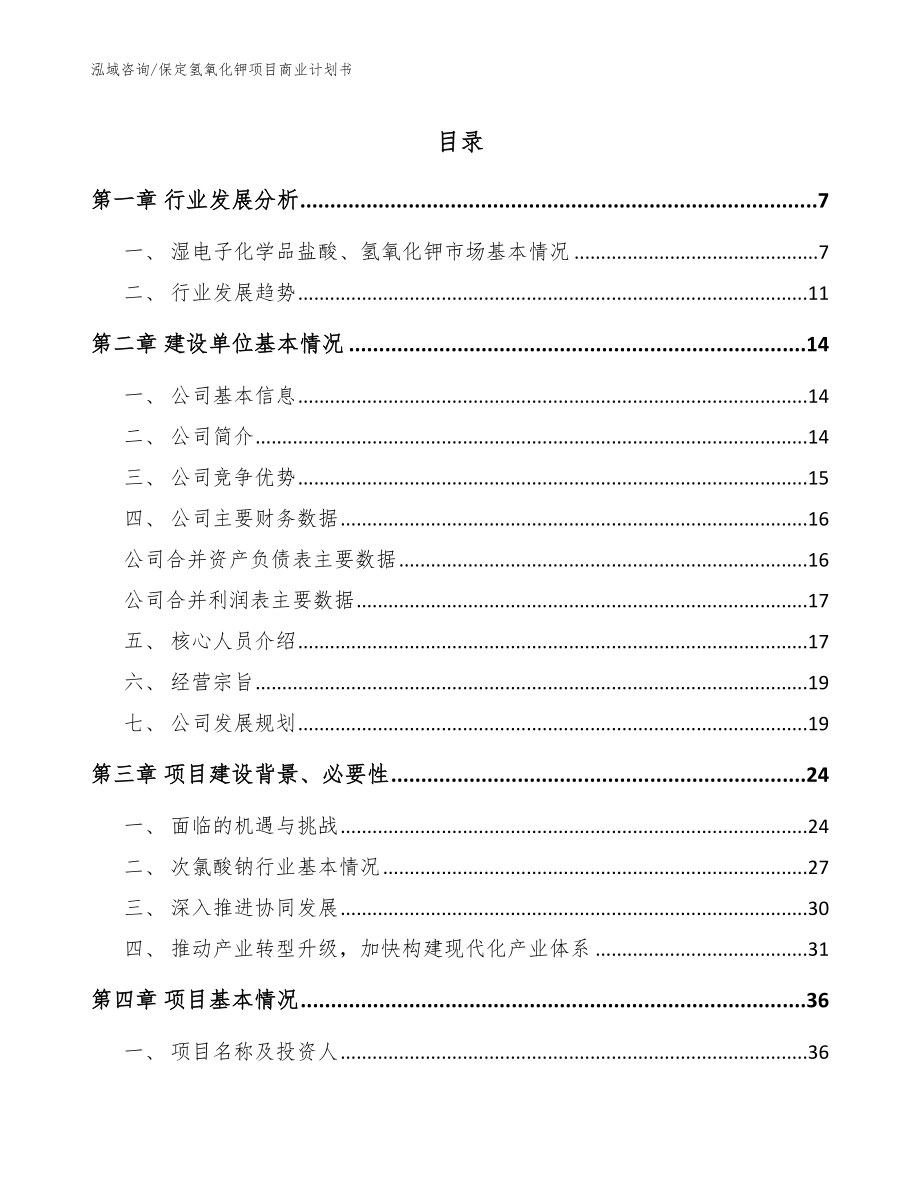 保定氢氧化钾项目商业计划书（模板参考）_第1页