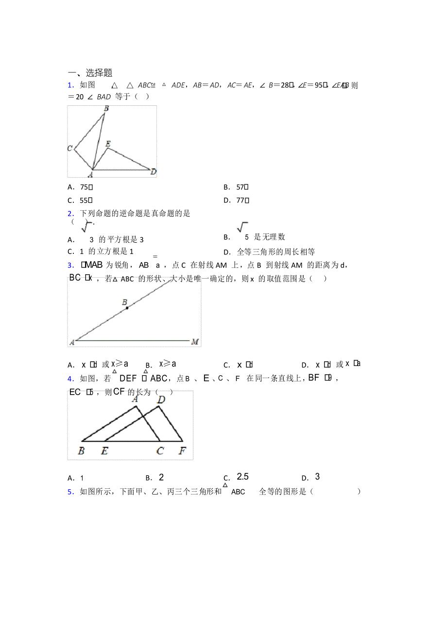 威海市八年级数学上册第十二章《全等三角形》复习题(培优专题)_第1页