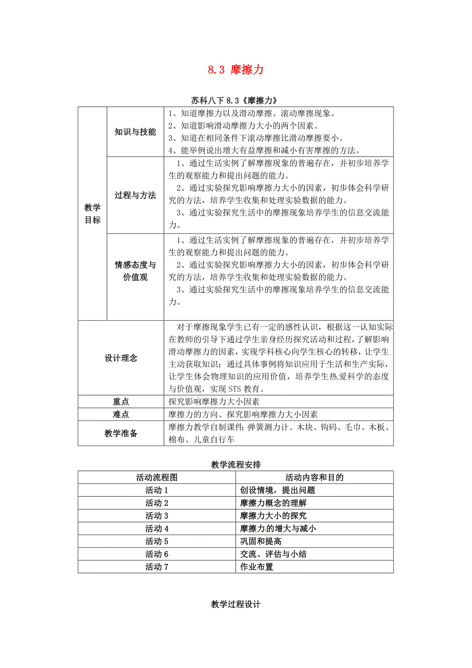 2014年春八年级物理下册83摩擦力教案一苏科版.doc_第1页