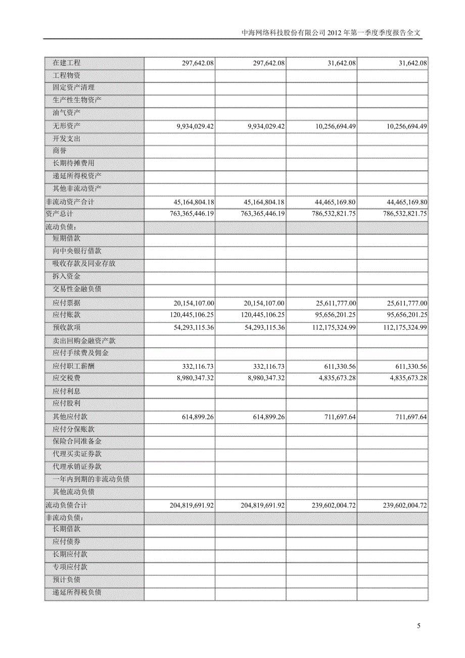 中海科技：第一季度报告全文_第5页