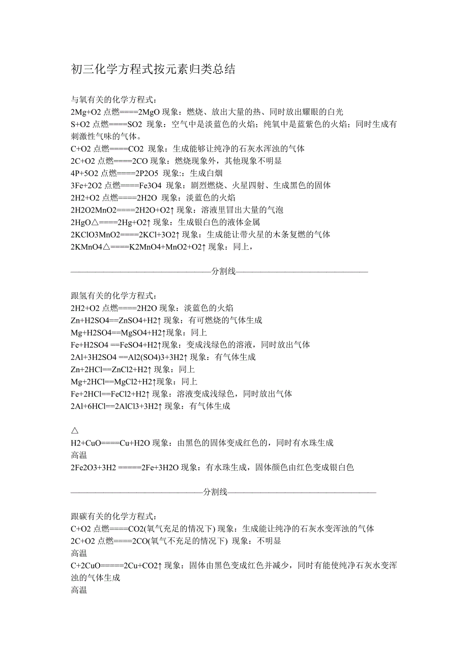 初三化学方程式总结_第1页