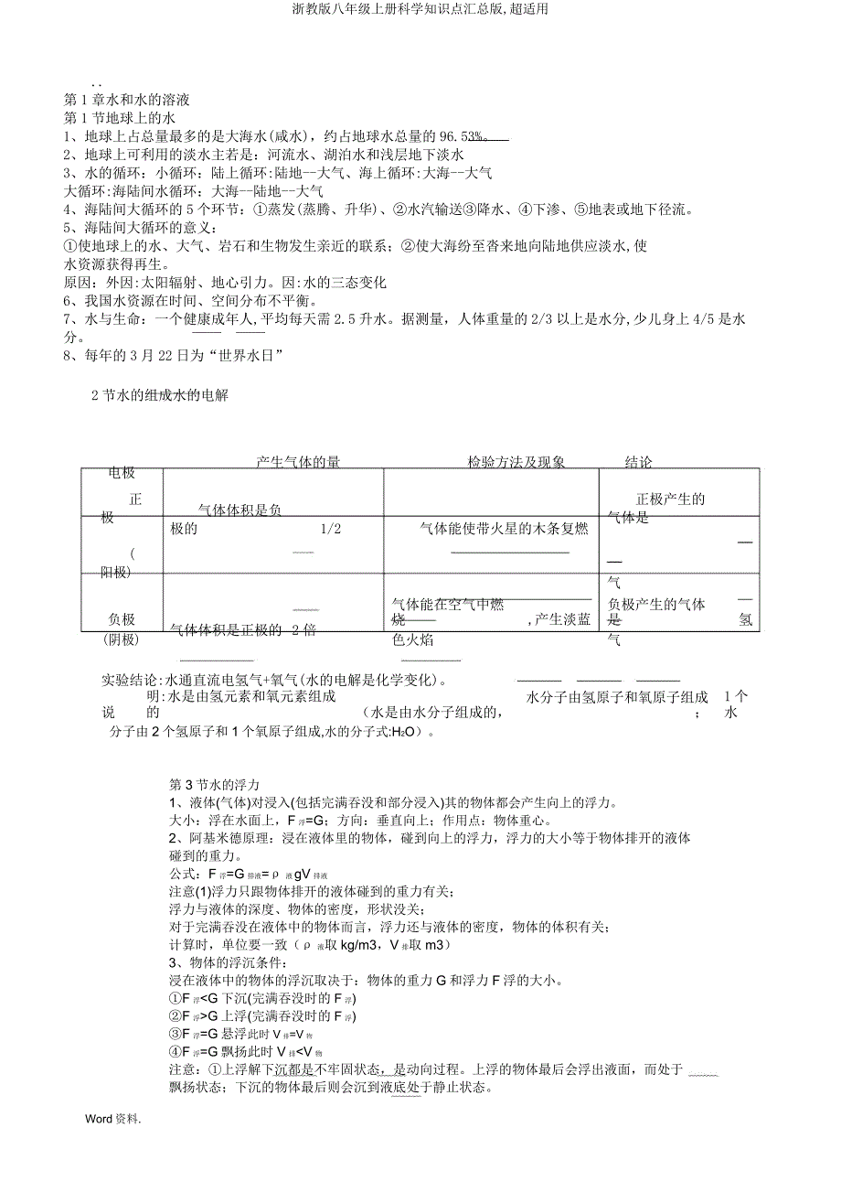 浙教版八年级上册科学知识点汇总版,超实用.doc_第1页