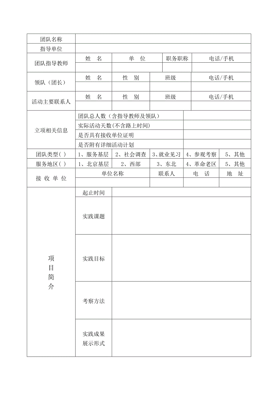 北京林业大学年暑期社会实践团队立项登记表_第2页