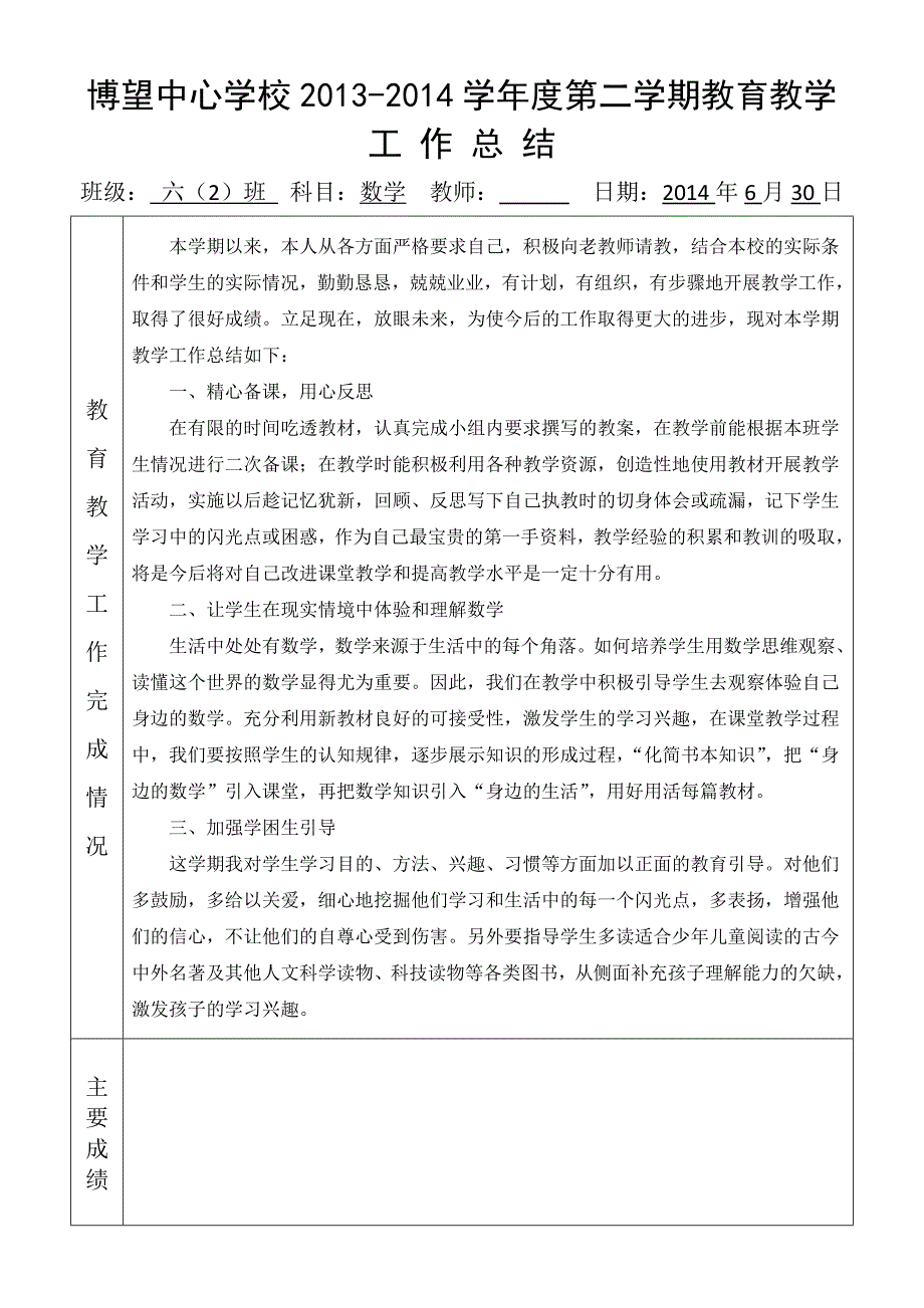 教学总结及试卷分析表_第1页