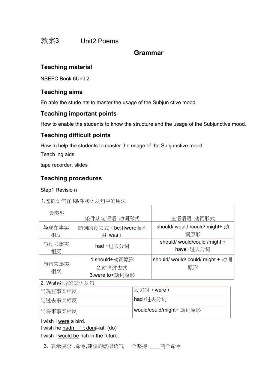 人教版英语选修6Unit2PoemsGrammarIf虚拟语气教学设计_第1页