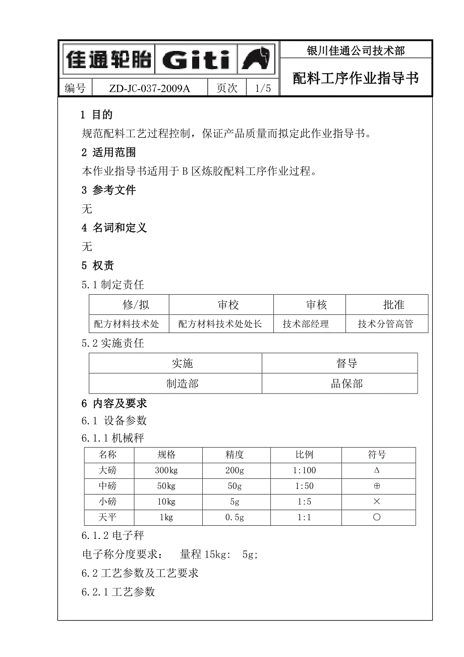 轮胎公司配料工艺作业指导书_第1页