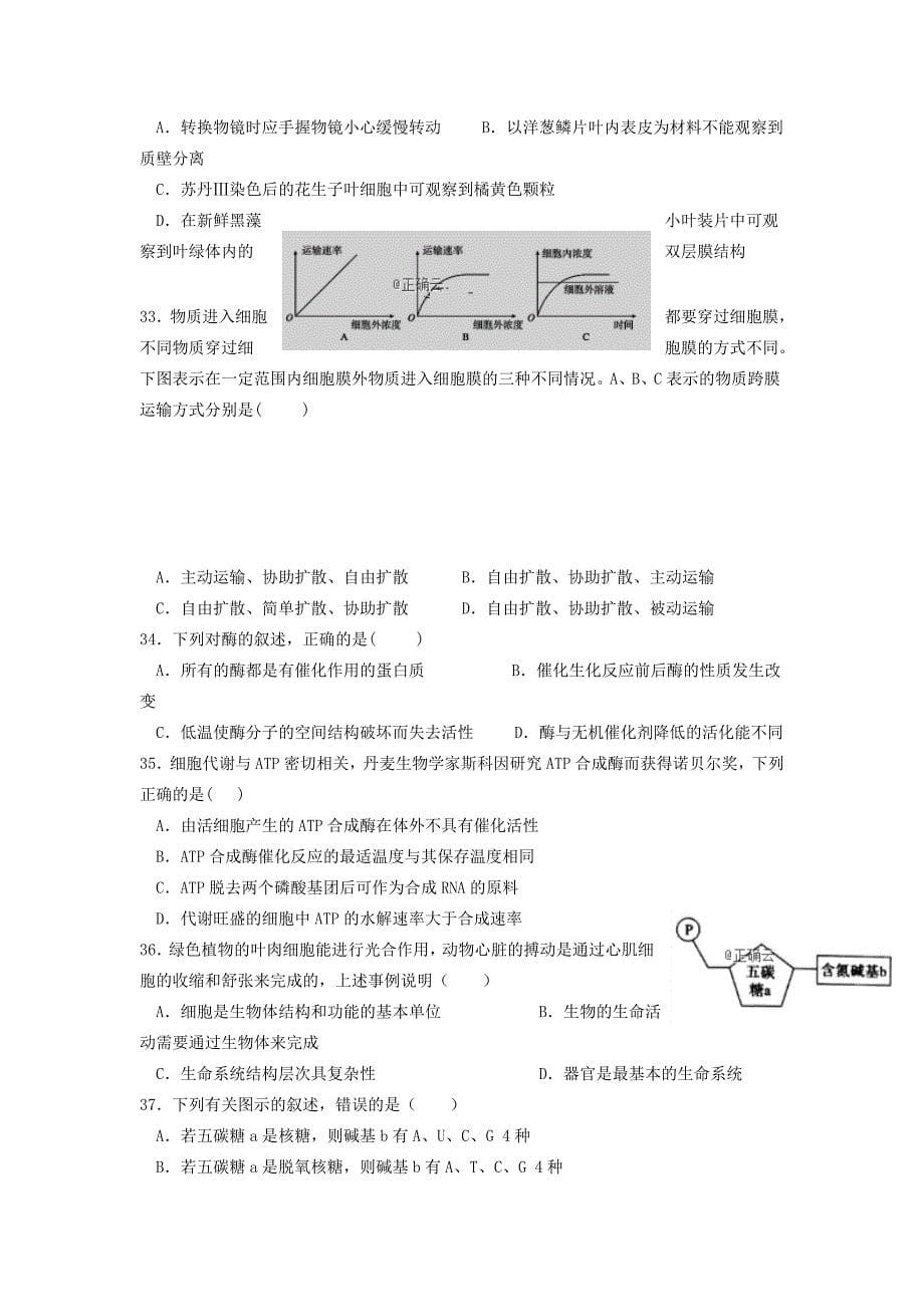 吉林省延边市长白山第一高级中学2019-2020学年高一生物上学期学科竞赛试题_第5页