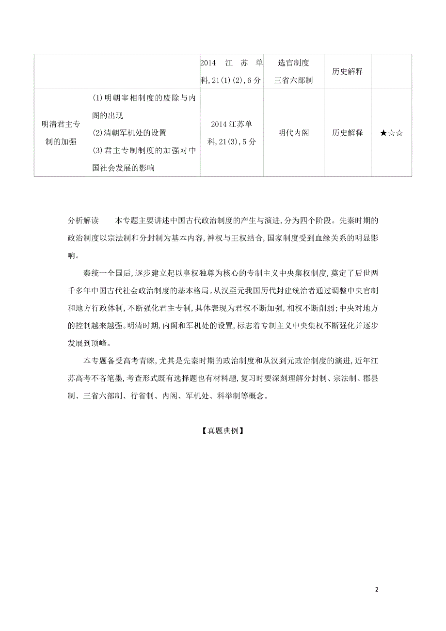 （江苏专版）2020版高考历史一轮总复习 第一部分 中国古代史 专题一 古代中国的政治制度讲义_第2页