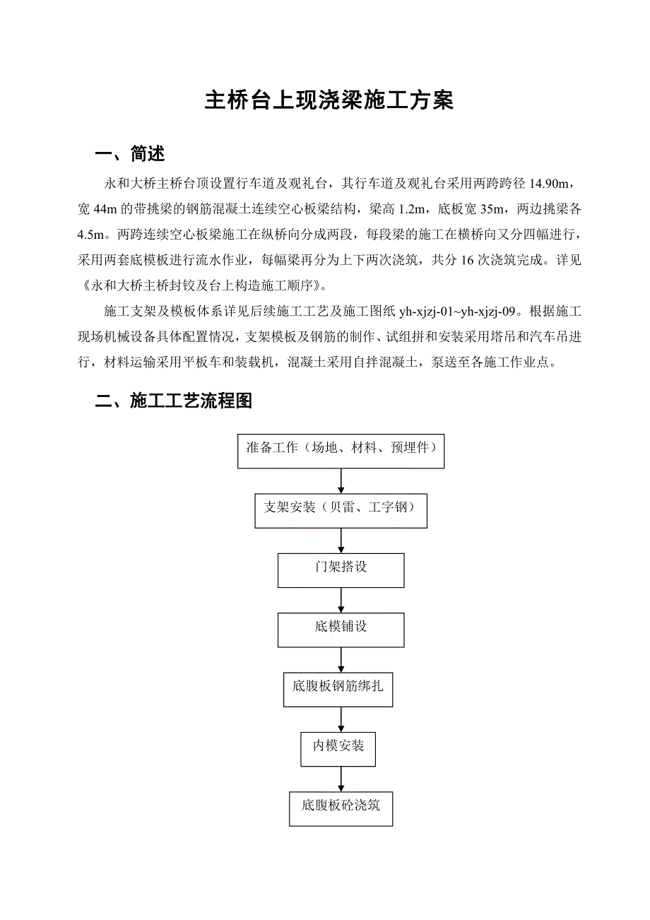 主桥台上现浇空心板梁及人行道梁施工方案_第1页