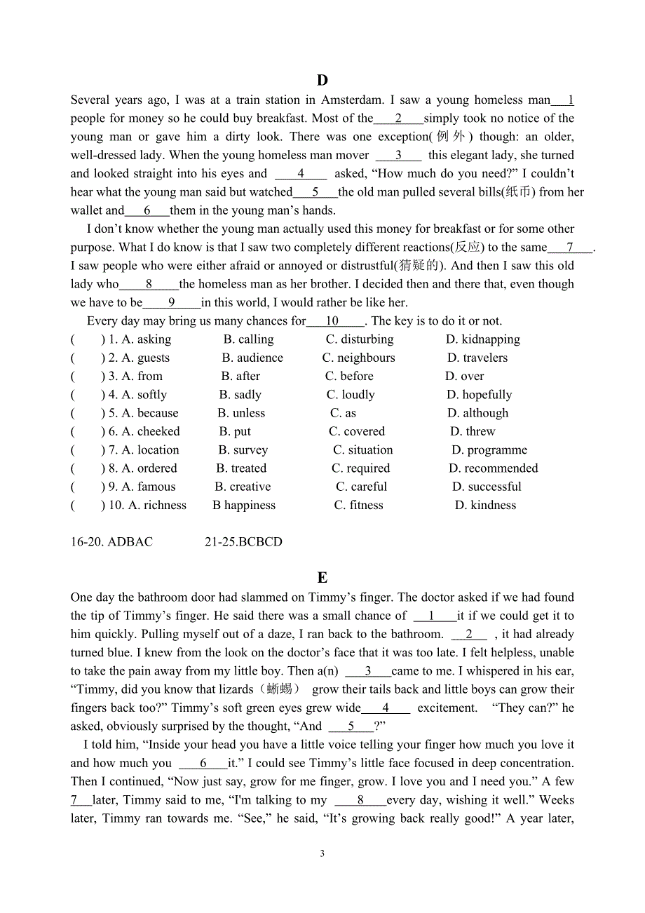 英语中考完形填空练习_第3页