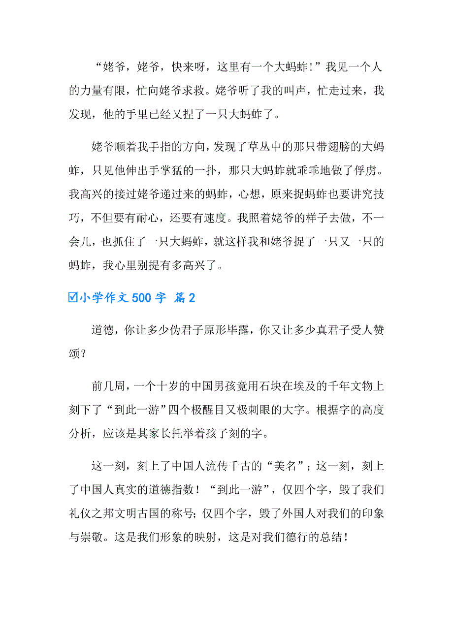 2022年小学作文500字汇总八篇【多篇汇编】_第2页