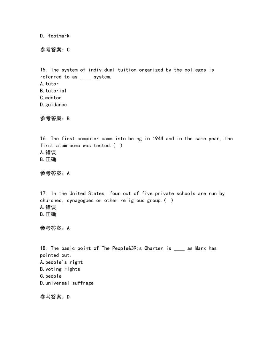 北京语言大学21秋《英语国家概况》在线作业三满分答案35_第5页