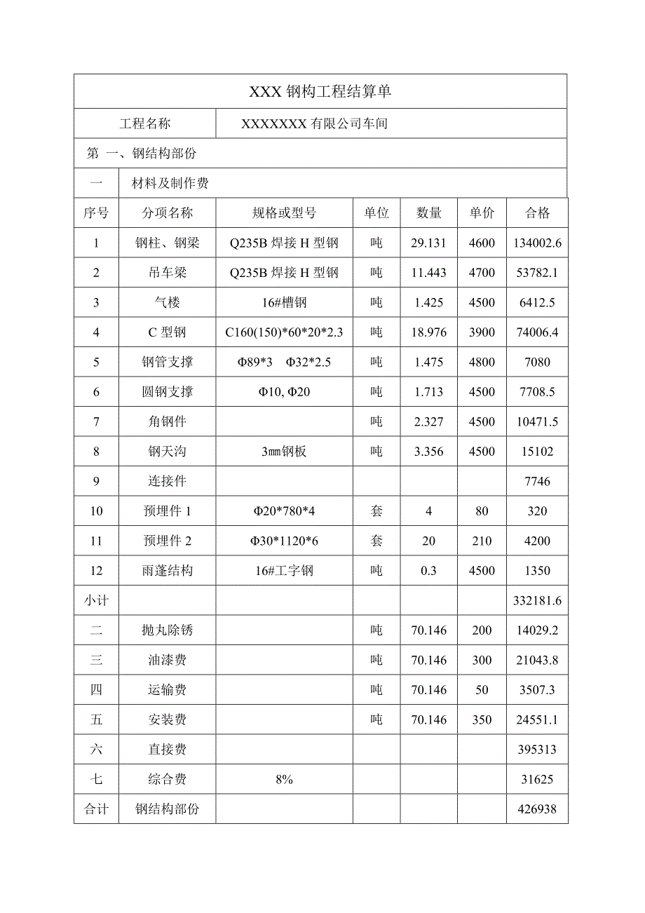 按市场价的预结算单钢结构_第2页