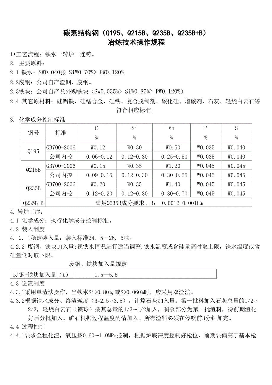 碳素结构钢冶炼技术操作规程_第1页