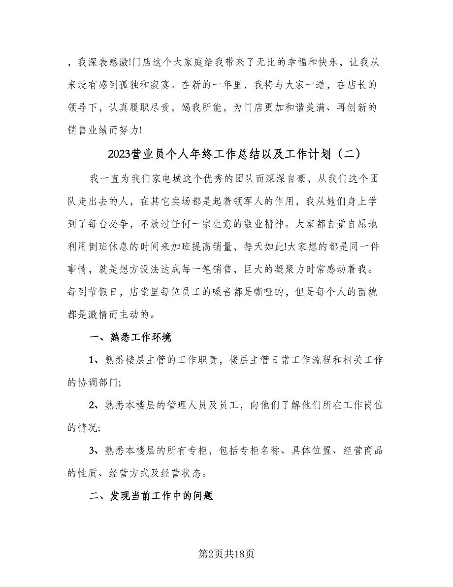 2023营业员个人年终工作总结以及工作计划（9篇）_第2页