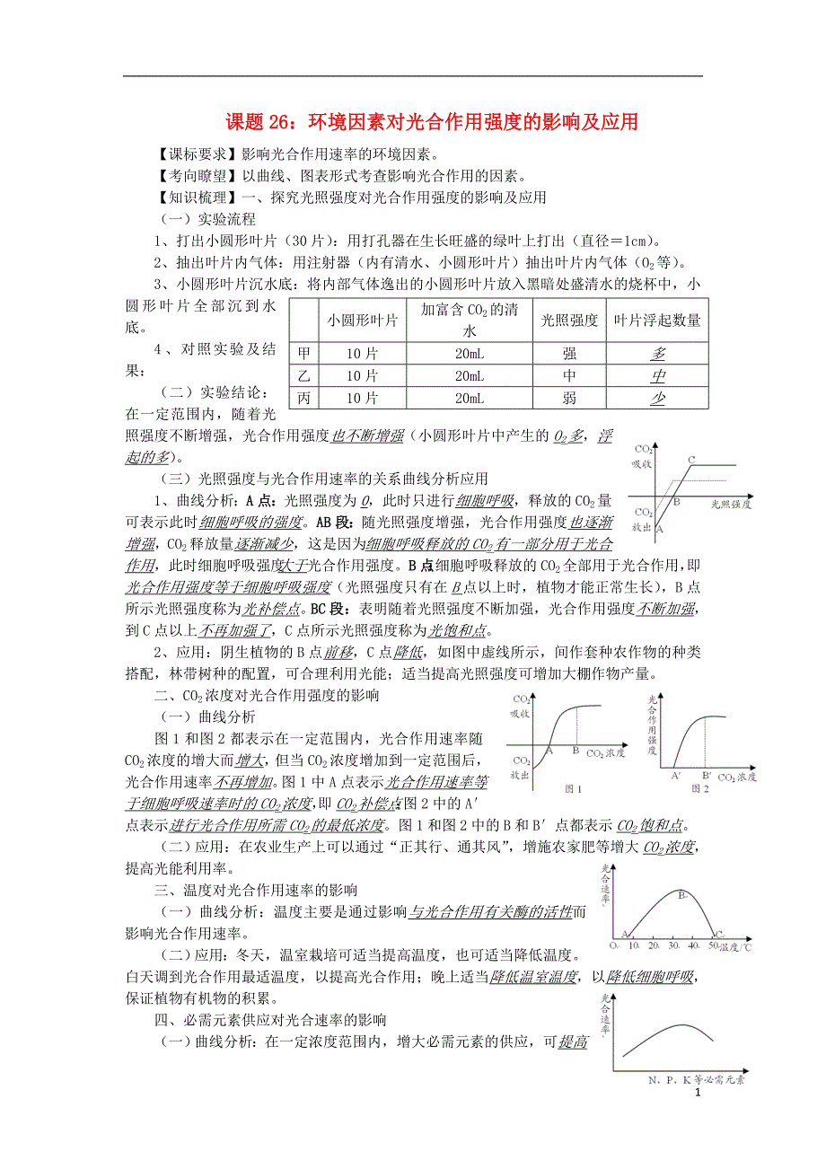 高中生物26光合作用的影响因素讲练中图版必修1_第1页