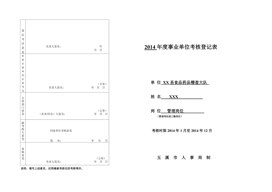 事业管理考核表(XX-2014年度).doc_第1页