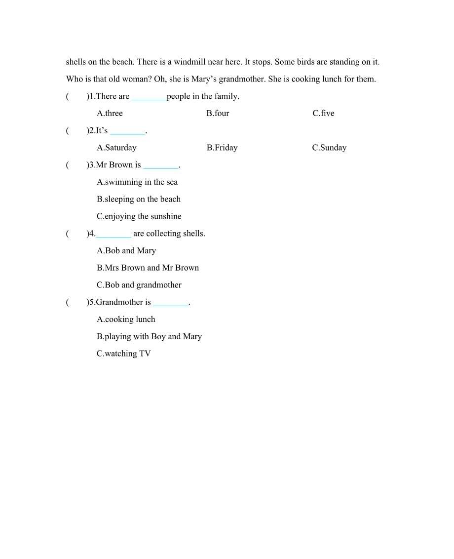 沪教牛津版五年级英语上册期末测试卷(含听力材料及答案)(DOC 7页)_第5页