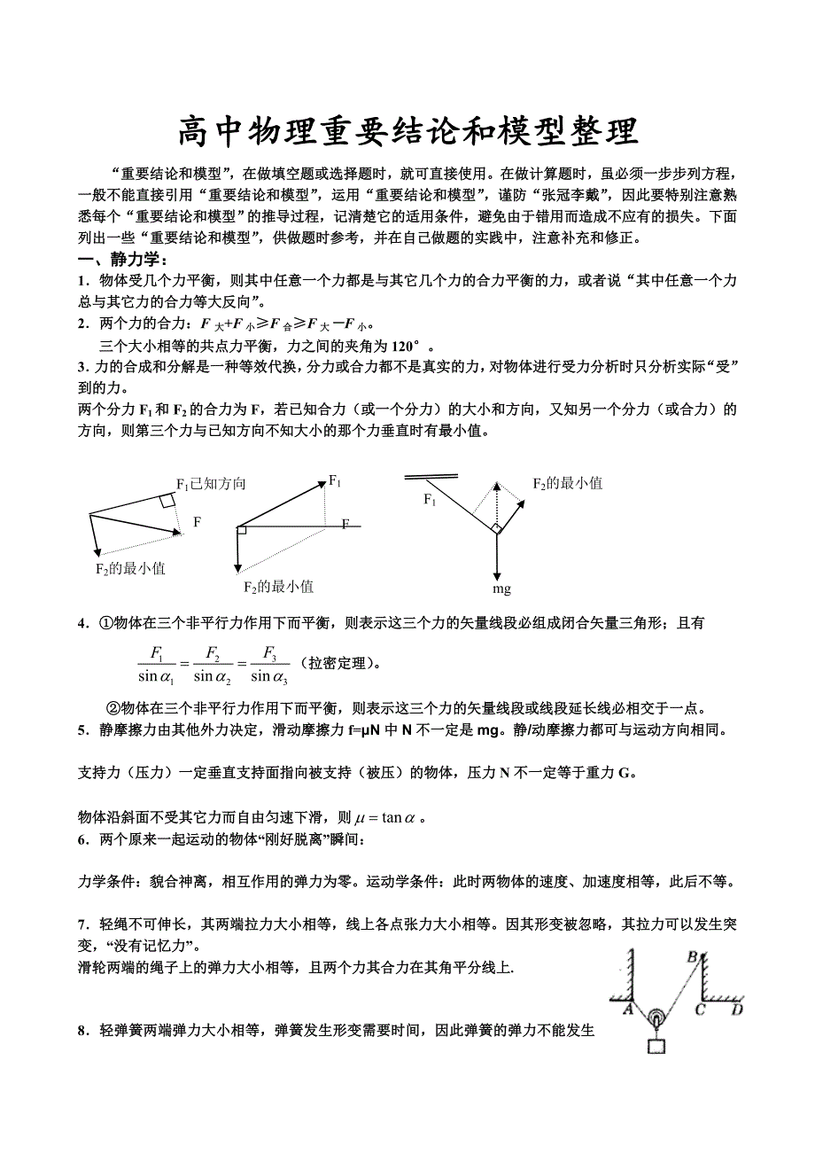 高中物理重要结论和模型整理_第1页