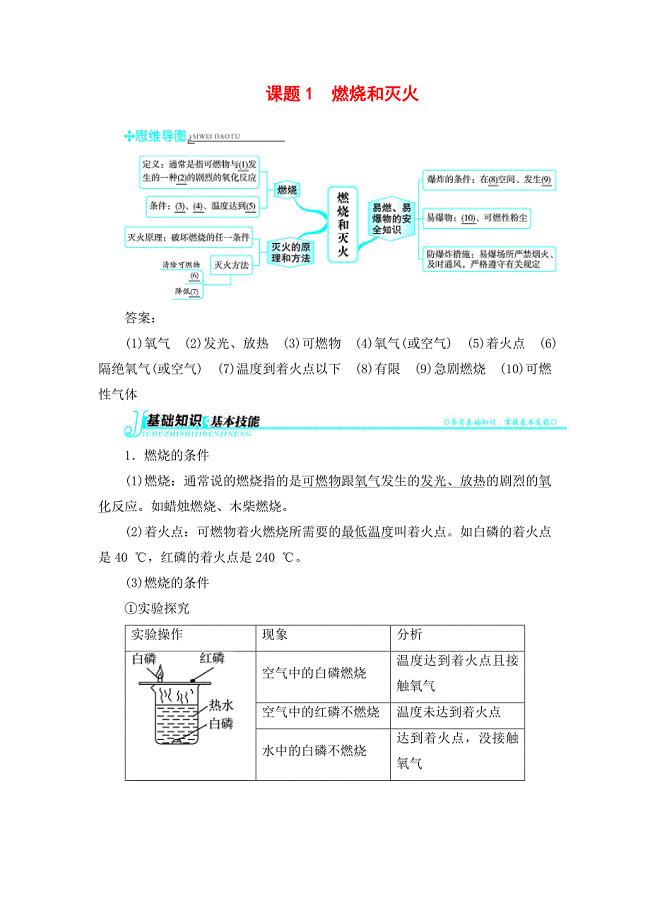 新人教版九年级化学上册例题精讲：第7单元-课题1燃烧和灭火.doc