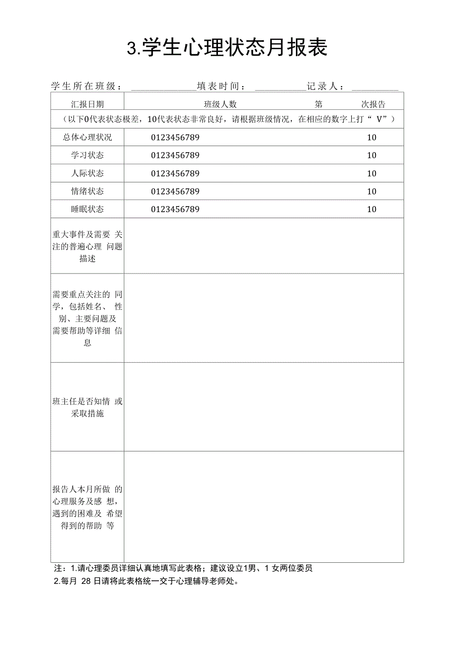 学生心理状态月报表_第1页
