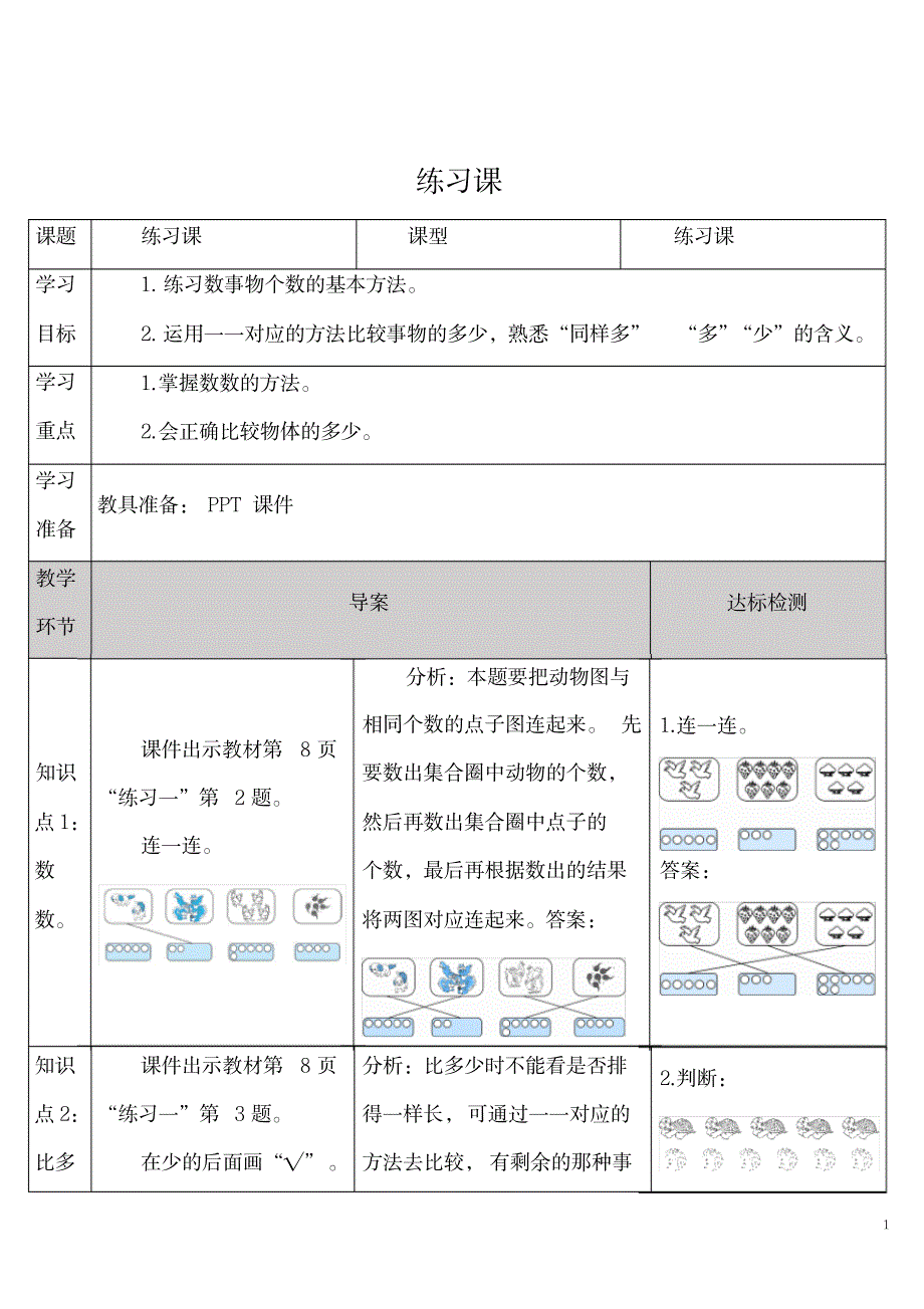 2023年部编版一年级数学上册精品讲义1.准备课练习课_第1页