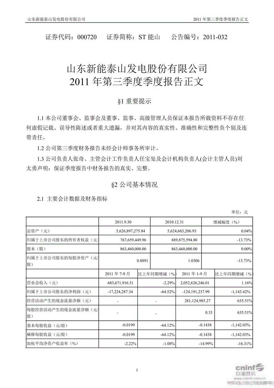 ST能山第三季度报告正文_第2页