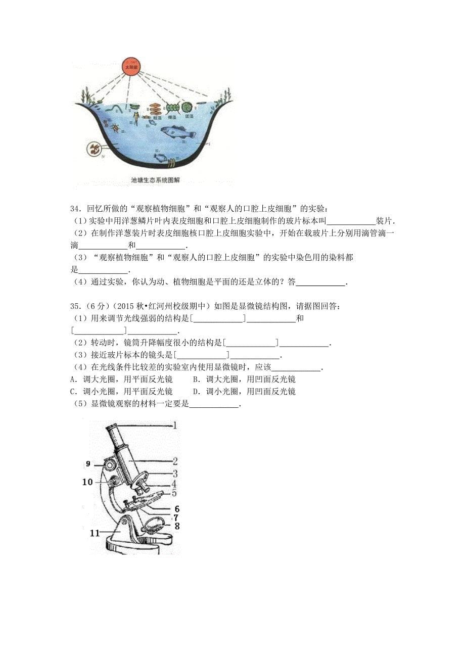 云南省红河州建水实验中学2015-2016学年七年级生物上学期期中试卷含解析新人教版_第5页