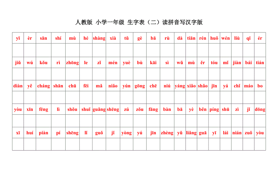 人教版小学一年级语文上册生字表二看汉字写拼音读拼音写汉字拼音带汉字_2.doc_第3页