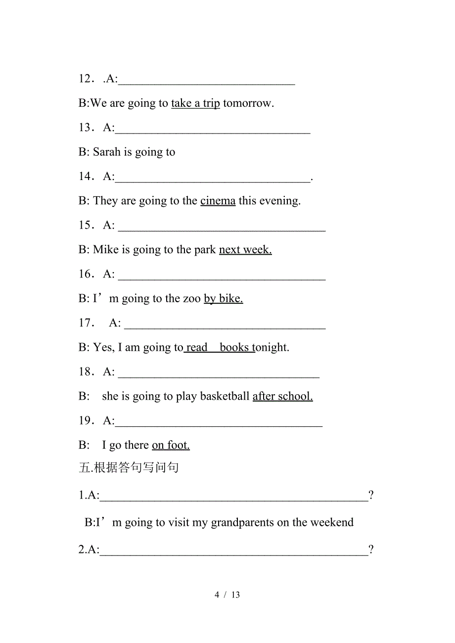 小学六年级英语一般将来时练习.doc_第4页