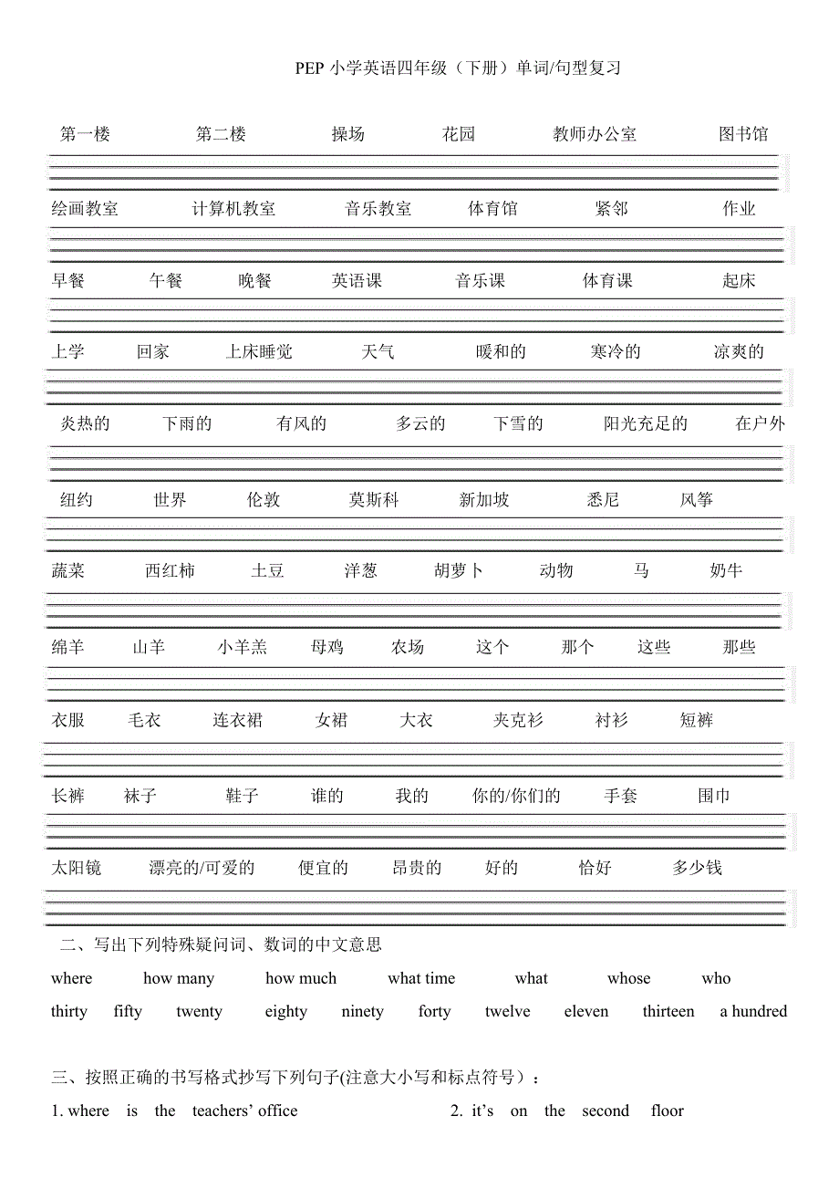 新版四下单元总复习词汇和句型要点_第1页