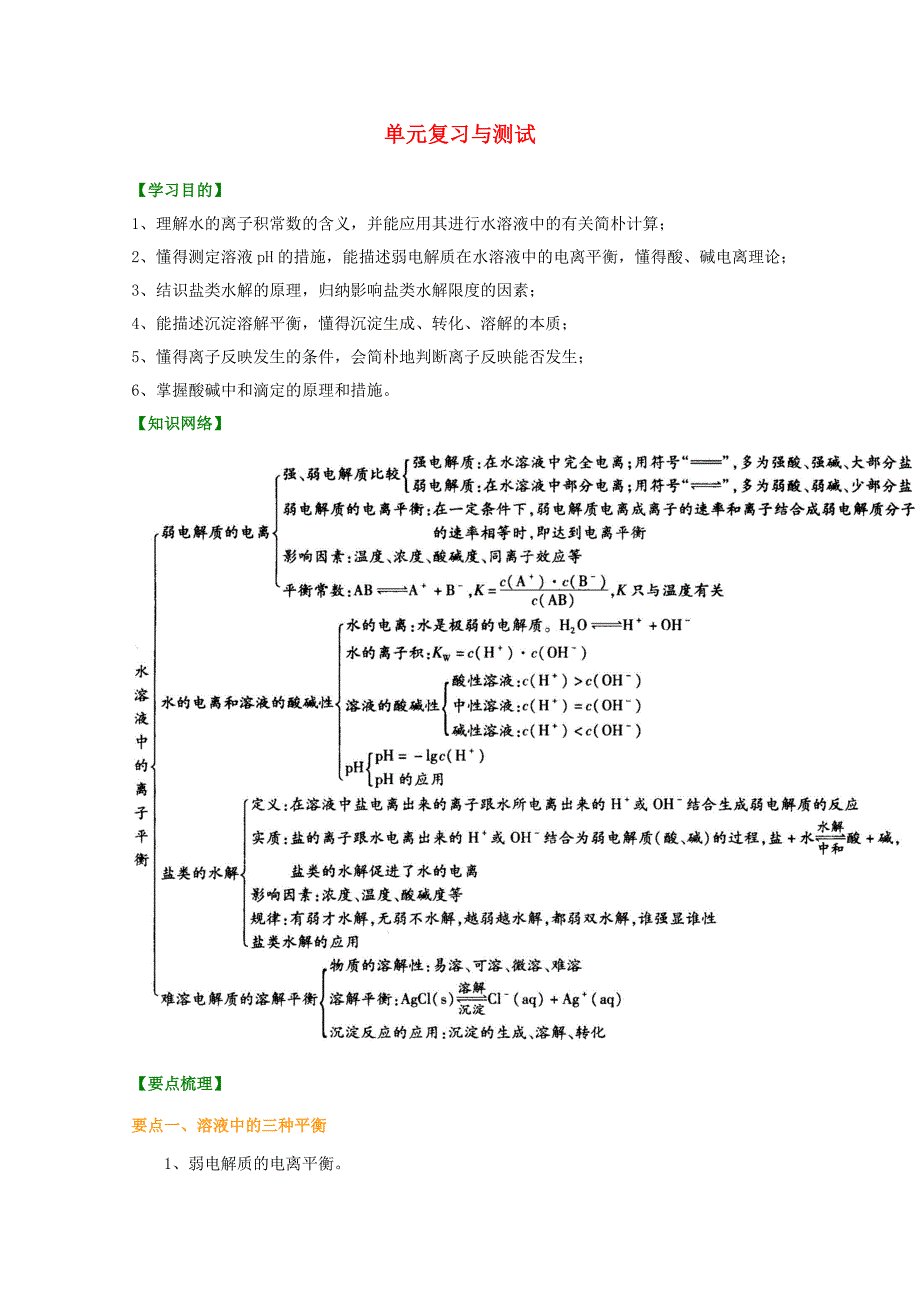 高中化学单元复习与测试(基础)知识讲解学案新人教版选修4_第1页