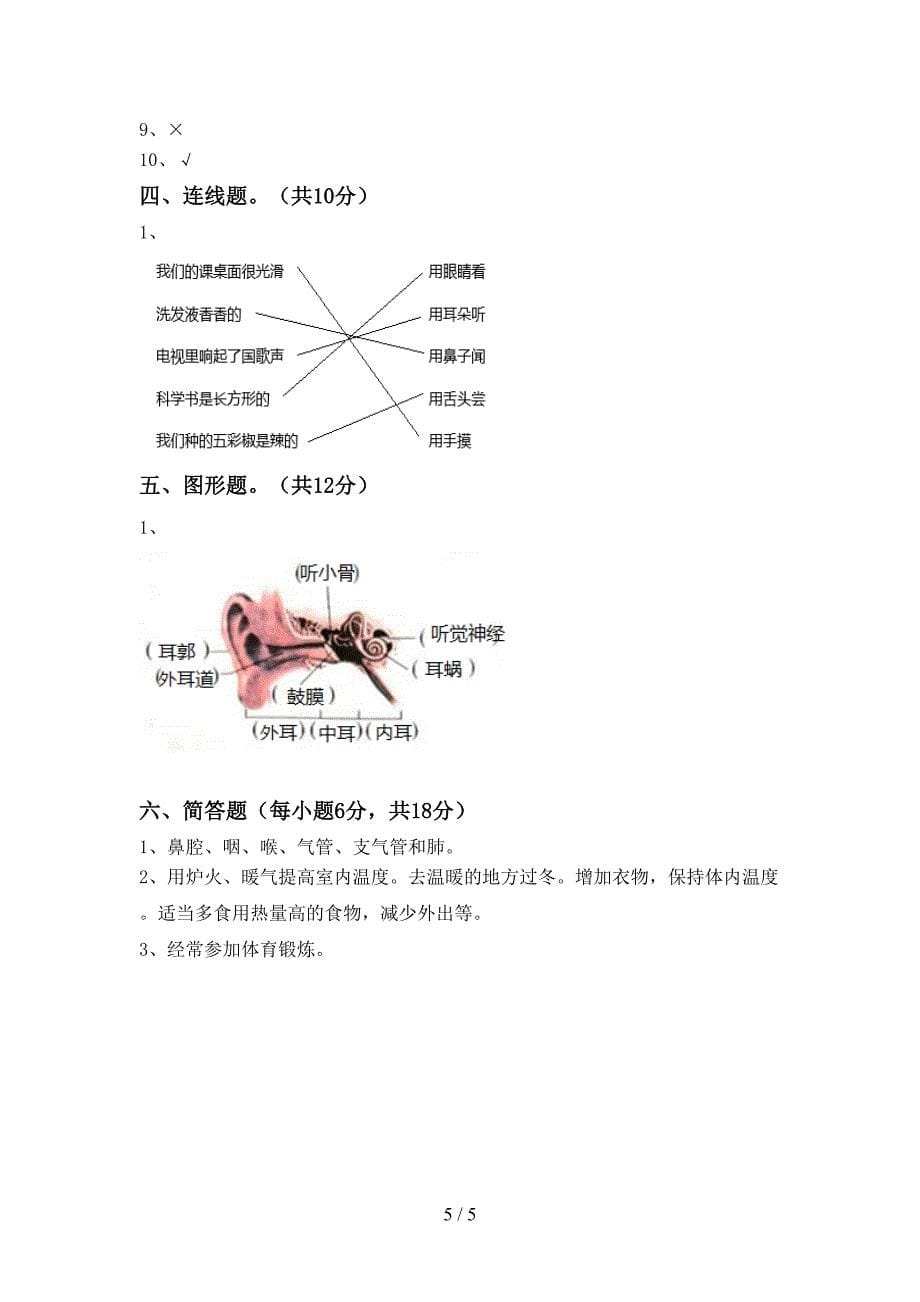 最新教科版四年级科学上册期中考试题(参考答案).doc_第5页