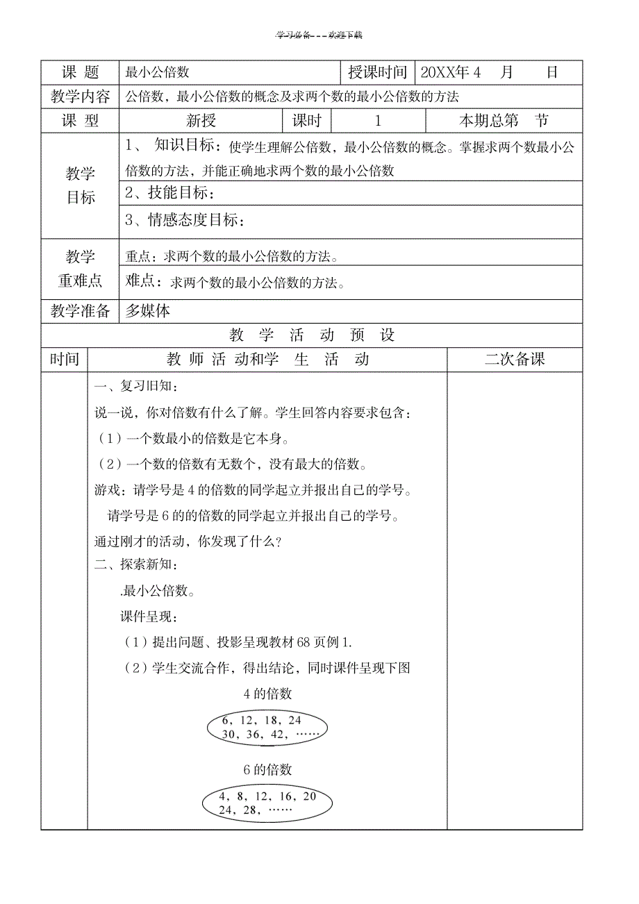 新人教版五年级下册最小公倍数_小学教育-学习方法_第1页