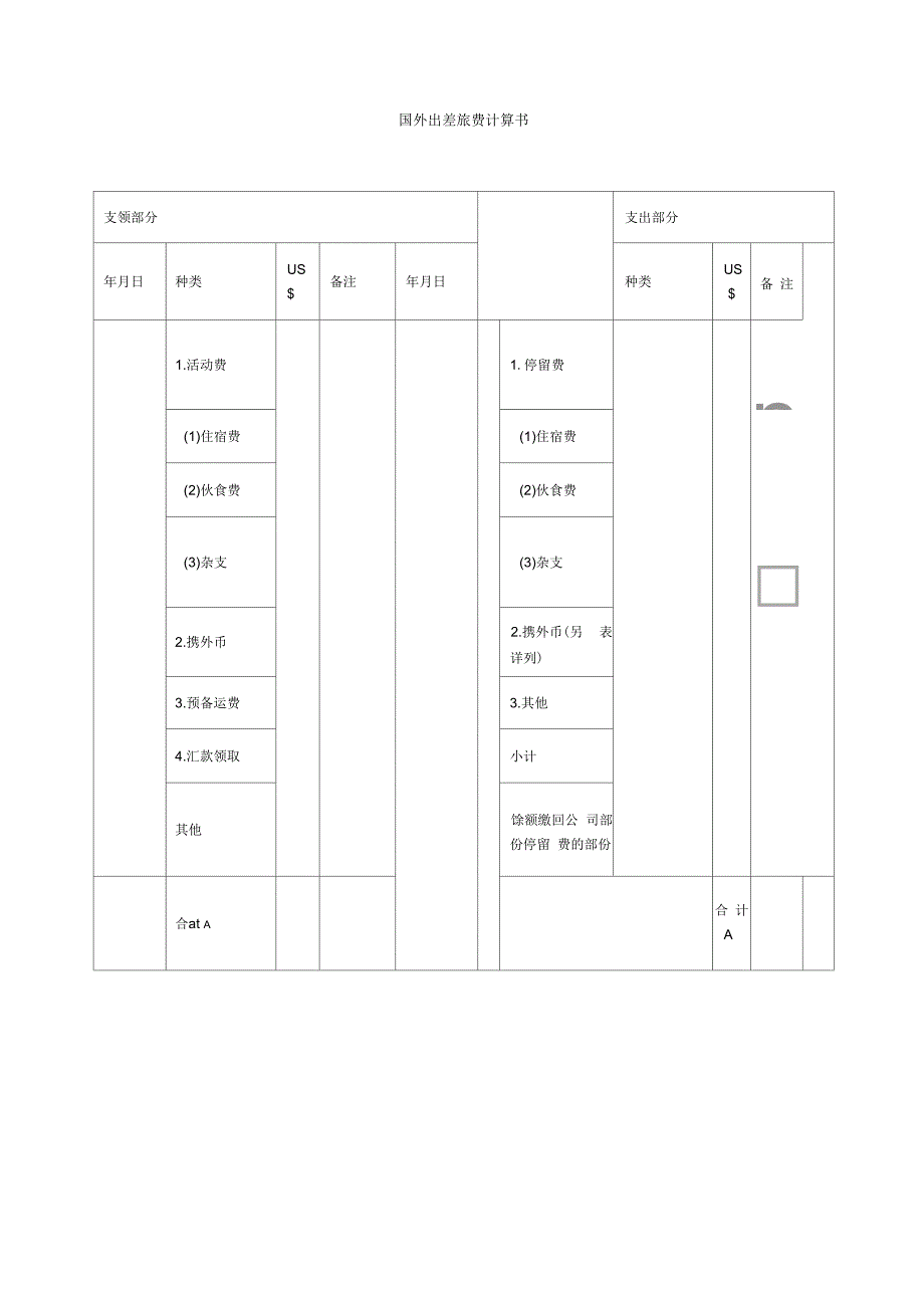 国外出差旅费计算书_第1页