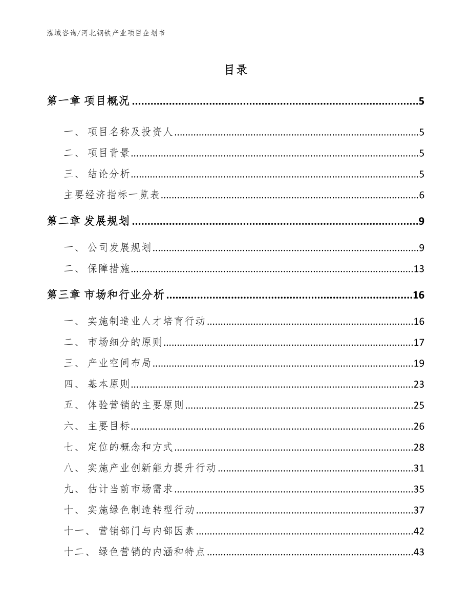 河北钢铁产业项目企划书（参考范文）_第1页